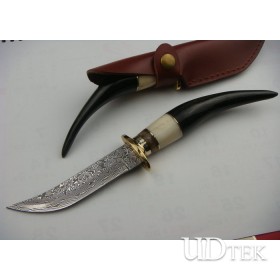 OEM Ox horn/Camel Bone/Brass handle Damascus Steel fixed Collection Knife UDTEK01280